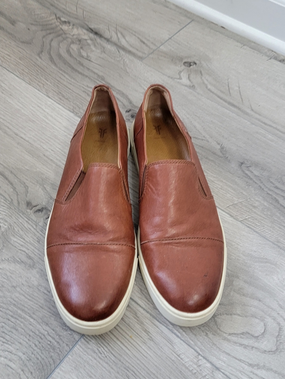 Frye Women's Slip-On Leather Sneakers in Cognac Brown